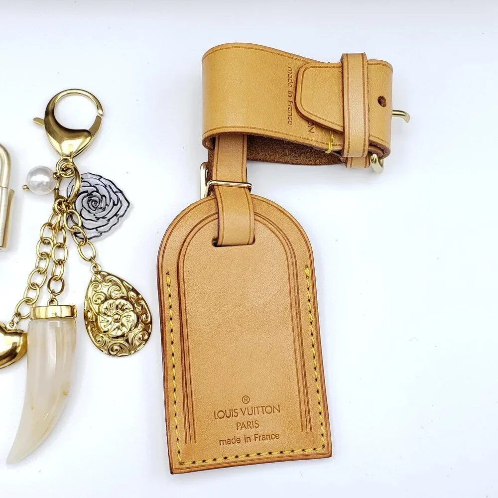 Authentic Louis Vuitton Luggage Nametag and Gold Padlock with Unbranded Keycharm